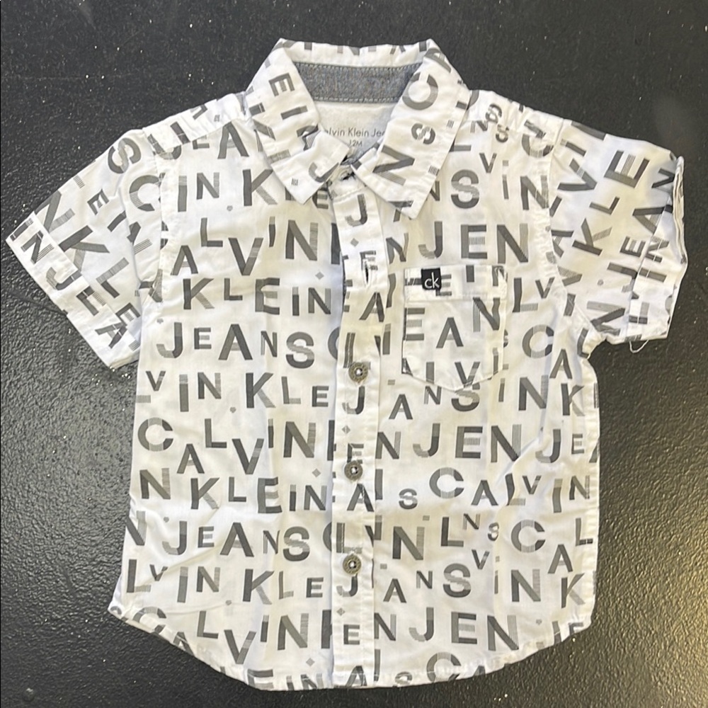Calvin Klein White Button Down Shirt with Text Print